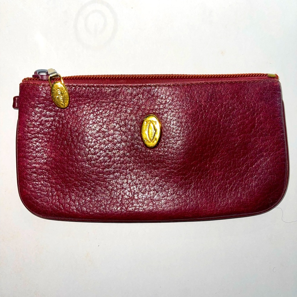 Cartier Les Must De Cartier Bordeaux Leather Zipper Pouch Clutch Pochette - Picture 2 of 5
